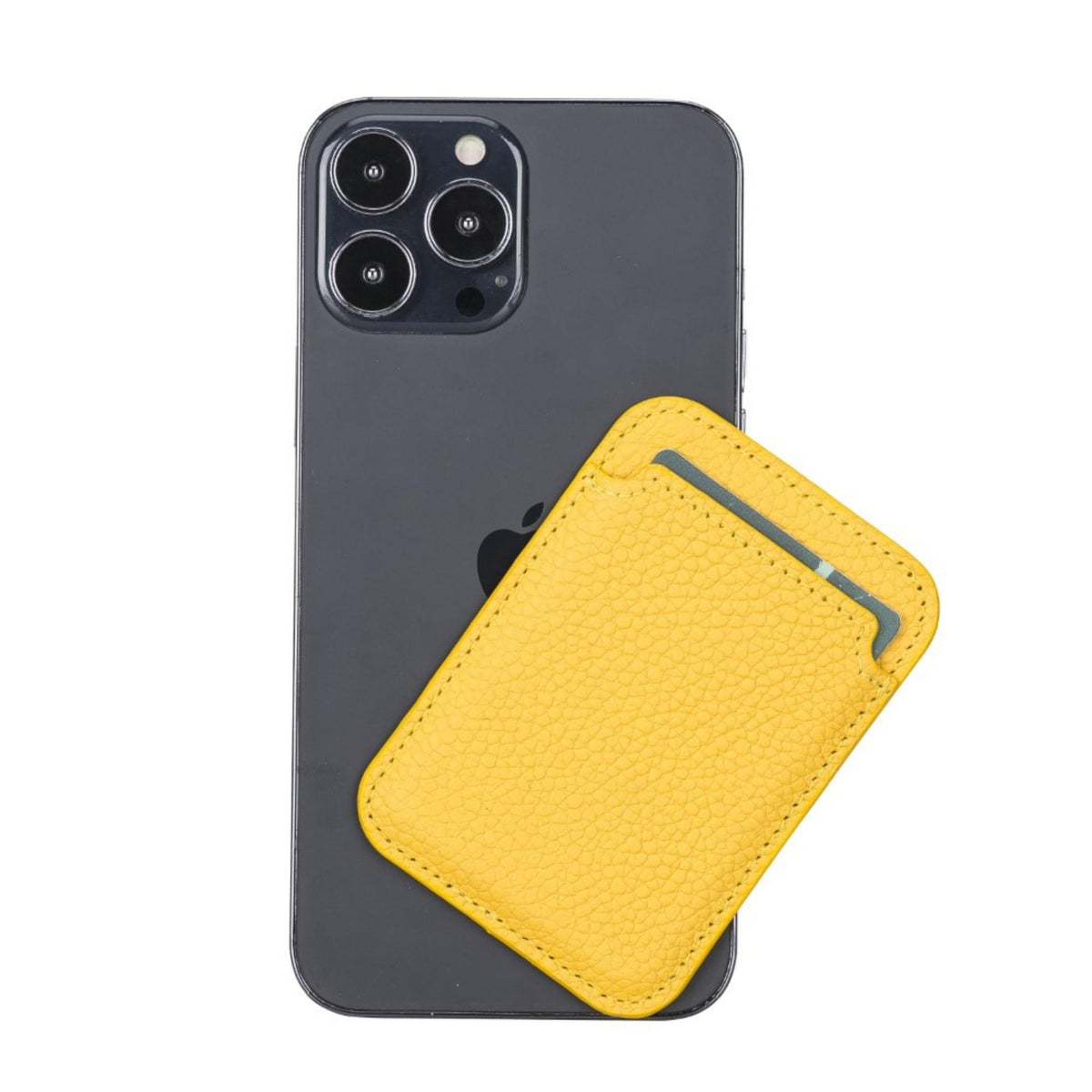 Cortland Full-Grain Leather Card Holder Wallet with Magnet in Yellow