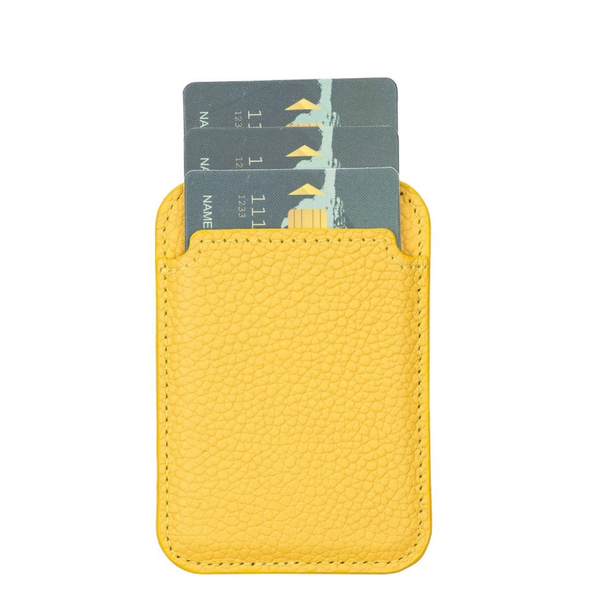 Cortland Full-Grain Leather Card Holder Wallet with Magnet in Yellow
