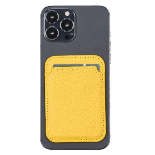Cortland Full-Grain Leather Card Holder Wallet with Magnet in Yellow