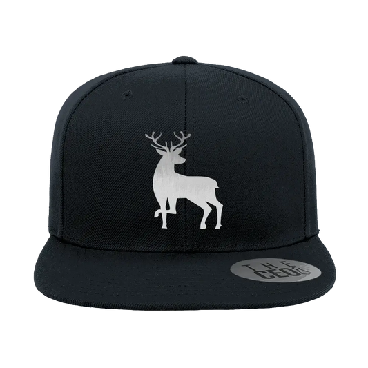 Deer Embroidered Flat Bill Hat in Black