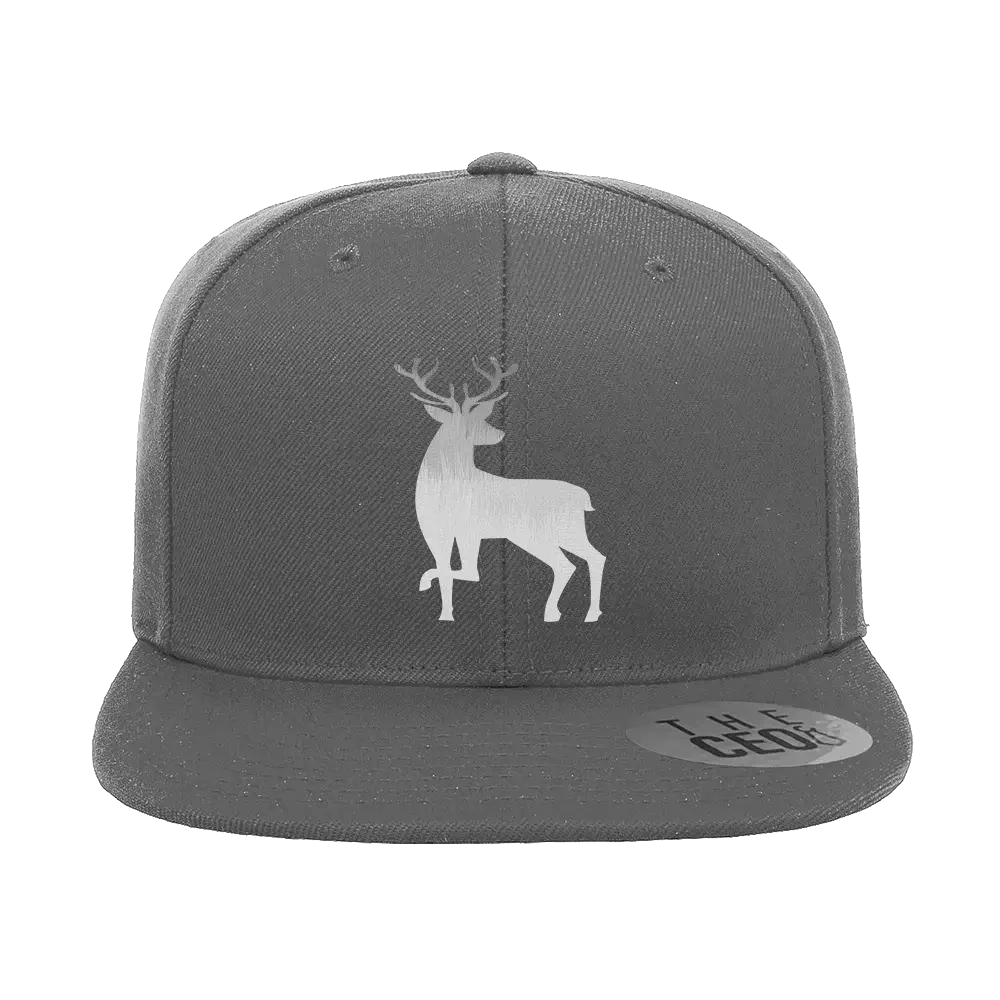 Deer Embroidered Flat Bill Hat in Gray