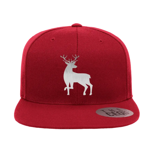 Deer Embroidered Flat Bill Hat in Red