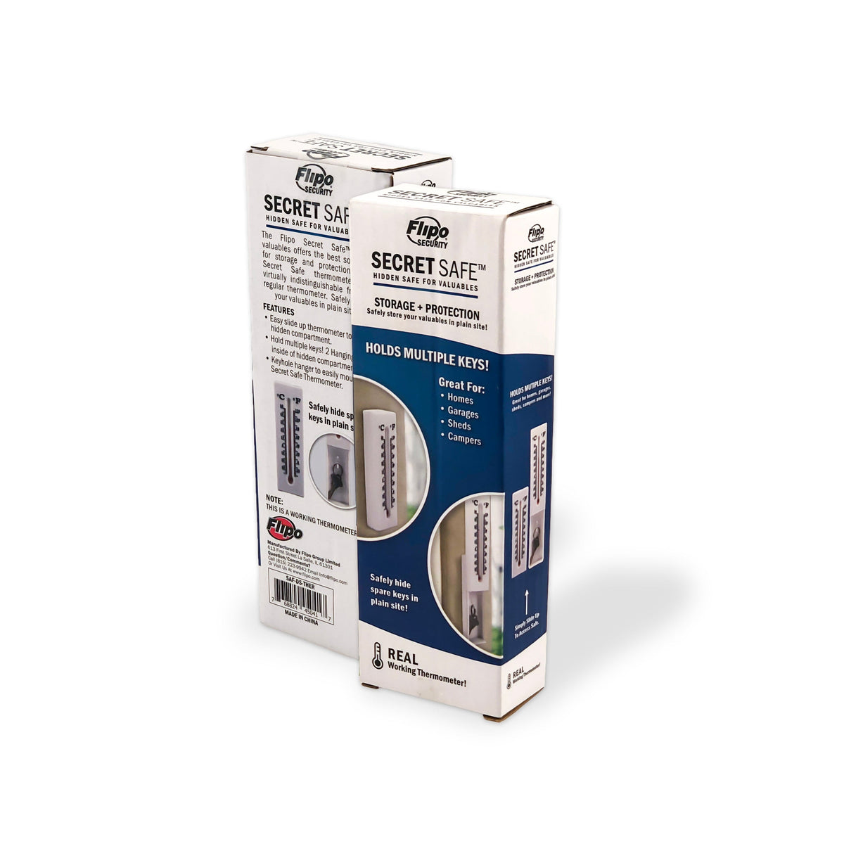 Diversion thermometer secret safe for indoor and outdoor — clever security gift for dad Flipo Secret Safe packaging on a white background