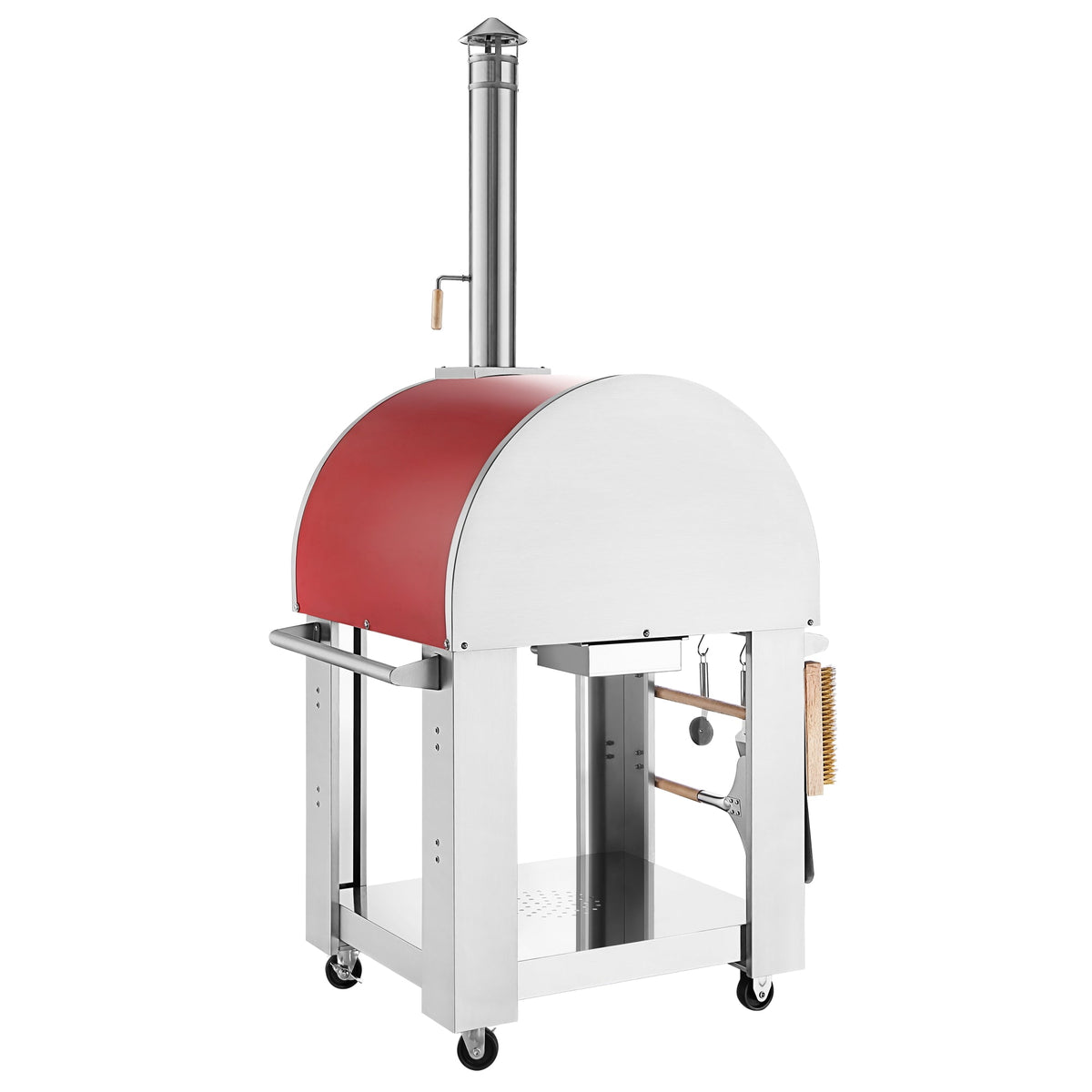 Empava outdoor wood-fired pizza oven — unique BBQ and cooking gift for dad Red and white outdoor pizza oven on a white background