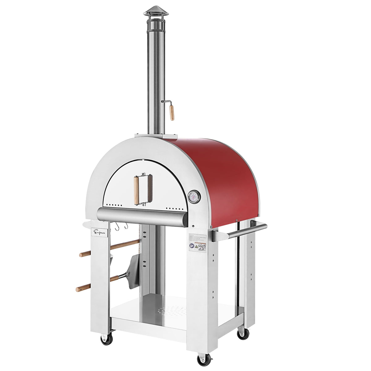 Empava outdoor wood-fired pizza oven — unique BBQ and cooking gift for dad Red and white outdoor pizza oven on a white background