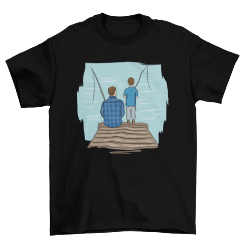 Father and Son Fishing T-Shirt in Black