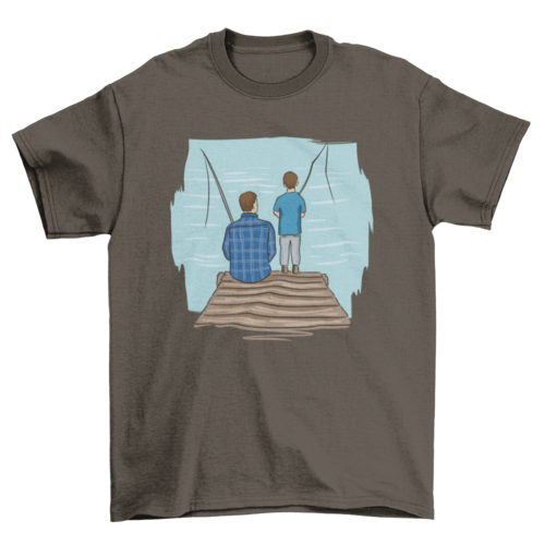 Father and Son Fishing T-Shirt in Dark Chocolate