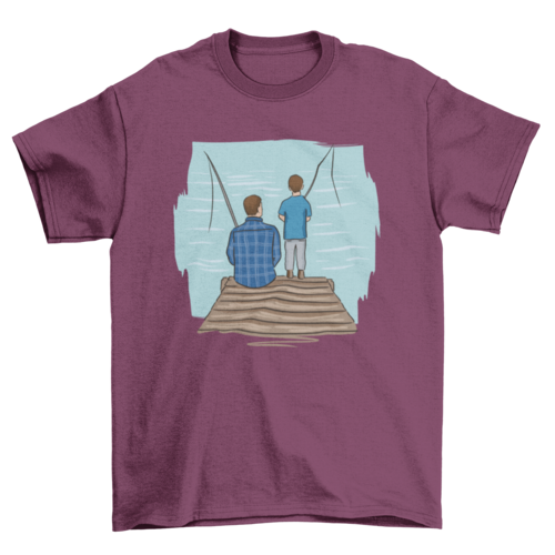 Father and Son Fishing T-Shirt in Maroon