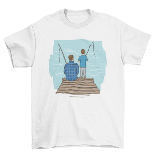Father and Son Fishing T-Shirt in White