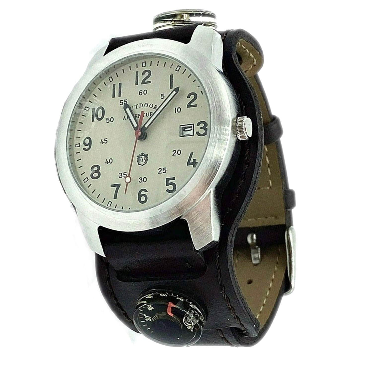 Field & Stream Leather Compass Thermometer Watch