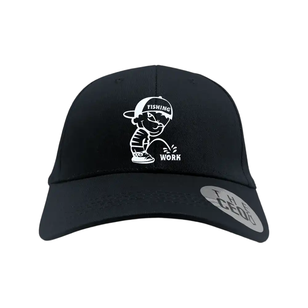Fishing and Work Embroidered Baseball Hat in Black