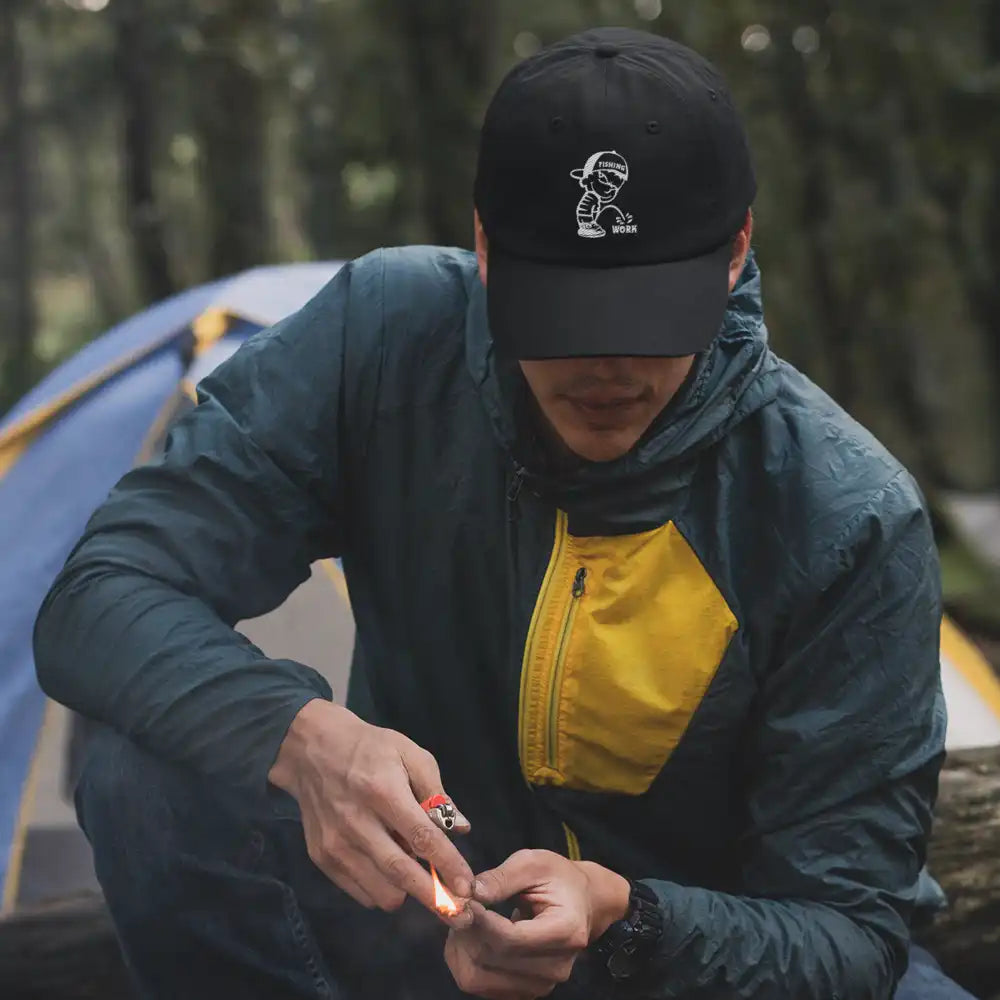 Fishing and Work Embroidered Baseball Hat in Black