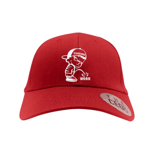Fishing and Work Embroidered Baseball Hat in Red
