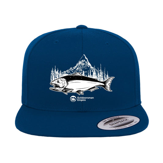 Fishing Mountain Embroidered Flat Bill Cap