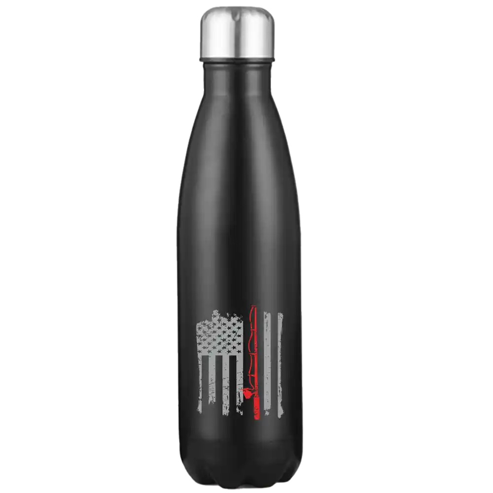 Fishing Rod American Flag 17oz Insulated Water Bottle in Black