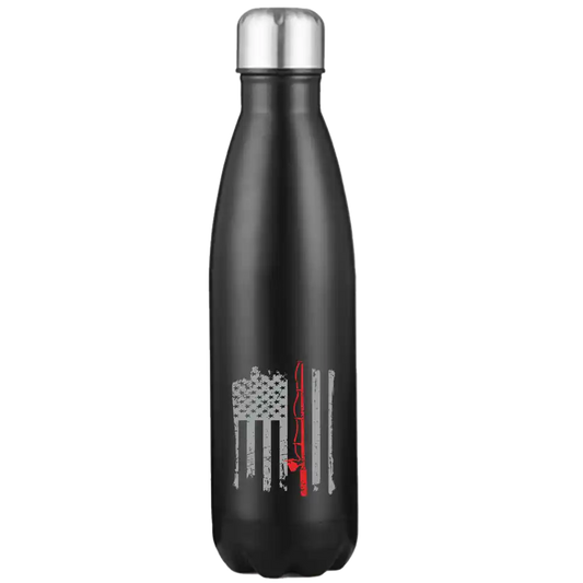 Fishing Rod American Flag 17oz Insulated Water Bottle in Black