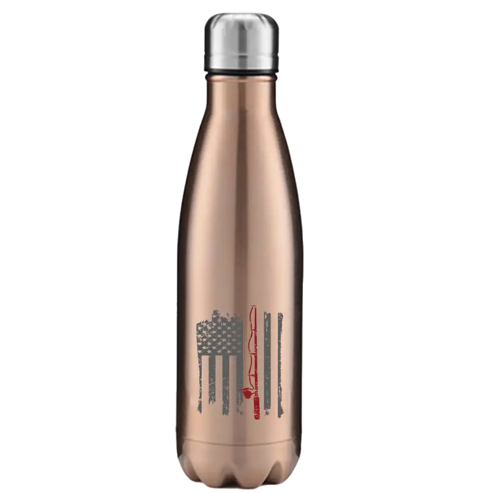 Fishing Rod American Flag 17oz Insulated Water Bottle in Rose Gold