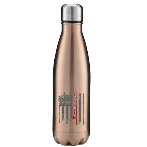 Fishing Rod American Flag 17oz Insulated Water Bottle in Rose Gold