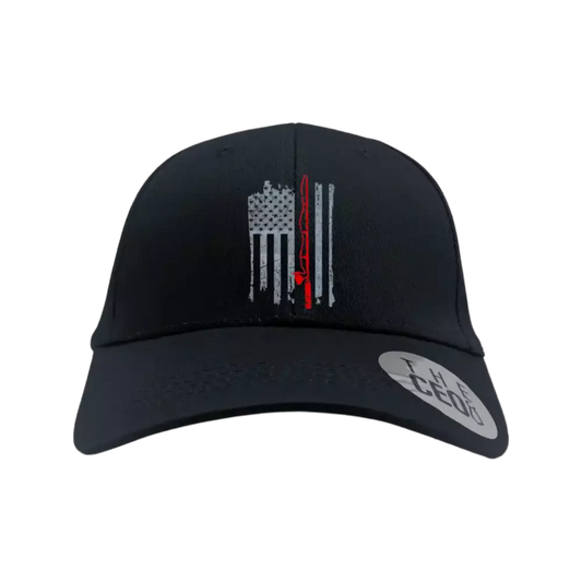Fishing Rod American Flag Embroidered Baseball Hat in Black