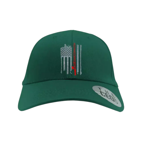 Fishing Rod American Flag Embroidered Baseball Hat in Green
