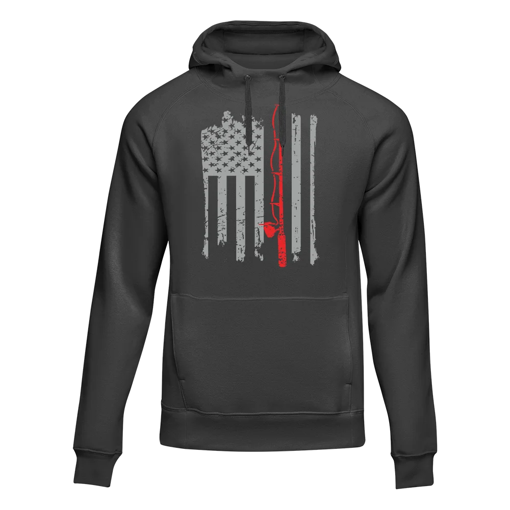 Fishing Rod American Flag Unisex Hoodie in Black