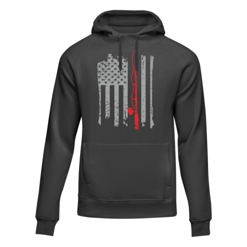 Fishing Rod American Flag Unisex Hoodie in Black
