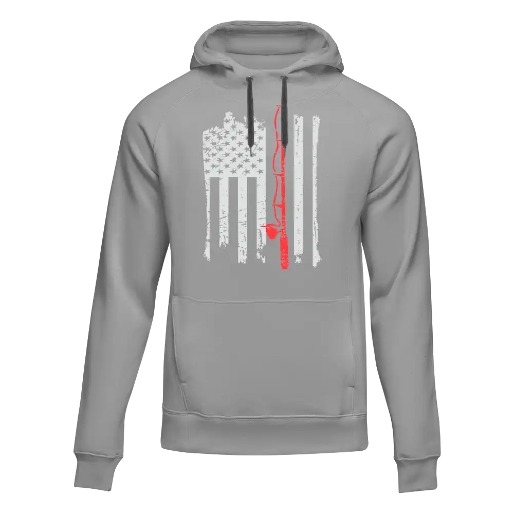 Fishing Rod American Flag Unisex Hoodie in Gray