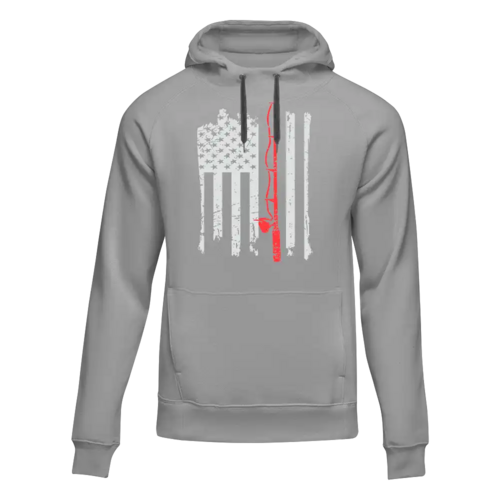 Fishing Rod American Flag Unisex Hoodie in Gray