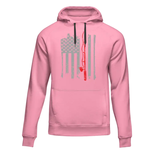 Fishing Rod American Flag Unisex Hoodie in Pink