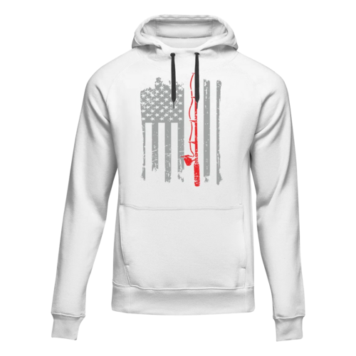 Fishing Rod American Flag Unisex Hoodie in White