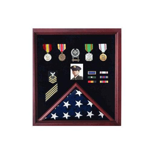 American flag and badge display case — military memorial gift for veteran dad