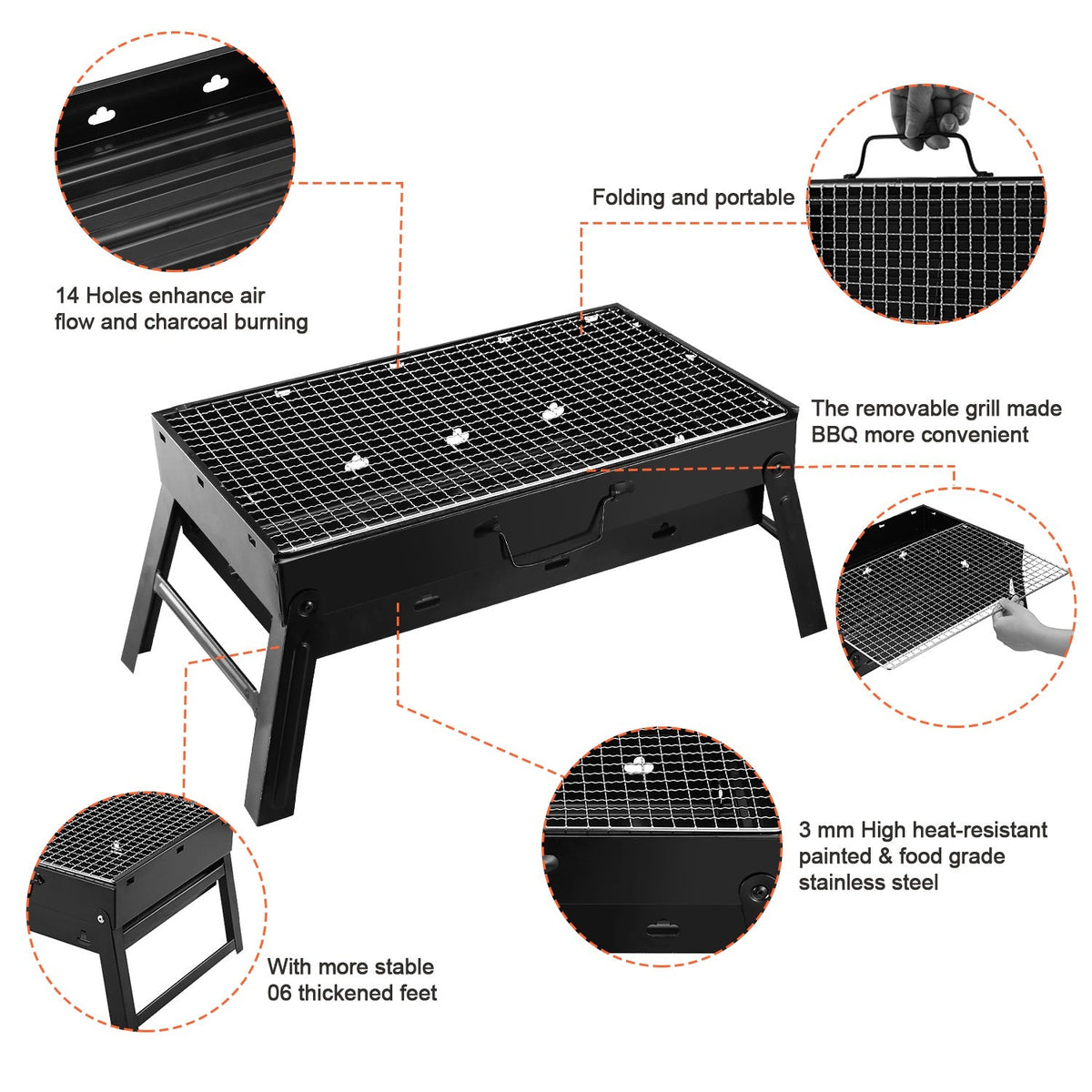 Foldable portable charcoal BBQ grill smoker attributes— unique outdoor gift for dad