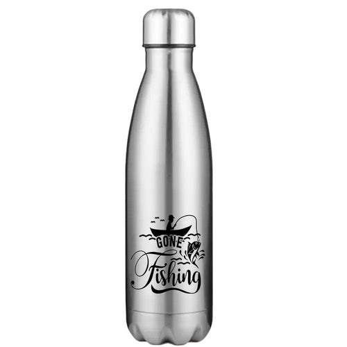Gone Fishing 17oz Insulated Water Bottle in Silver