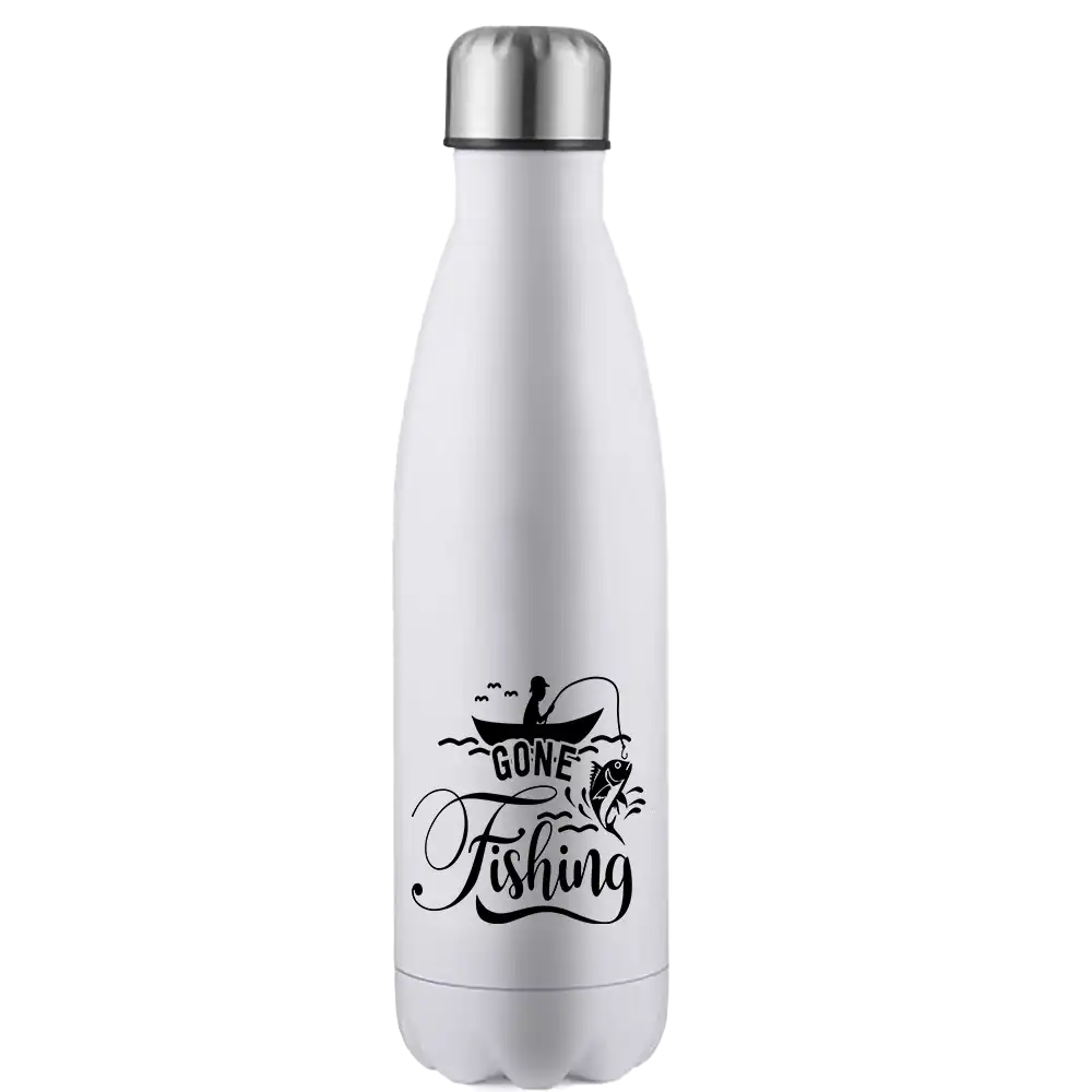 Gone Fishing 17oz Insulated Water Bottle in White