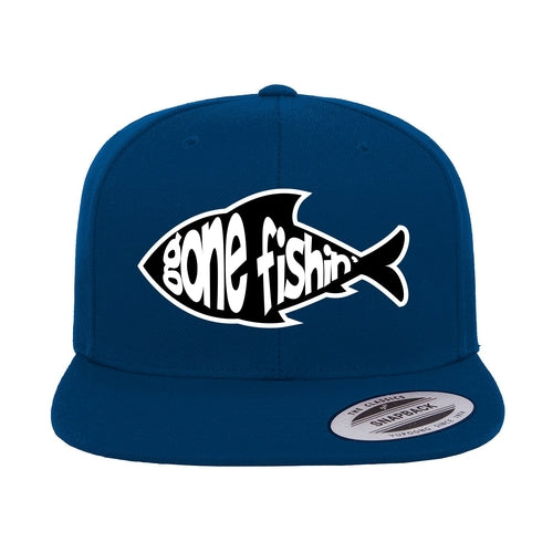 Gone Fishing Embroidered Flat Bill Cap in Blue