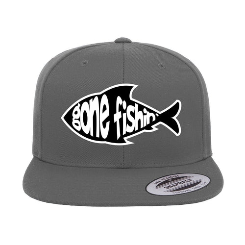 Gone Fishing Embroidered Flat Bill Cap in Grey