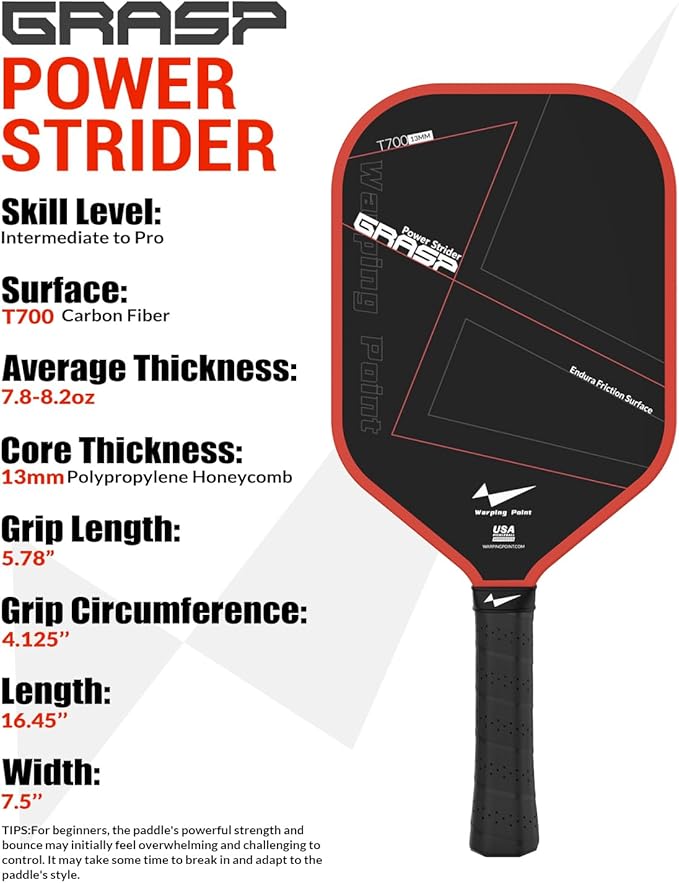 Grasp Power Pickleball Paddle, 13mm T700 Carbon Fiber, alternate view