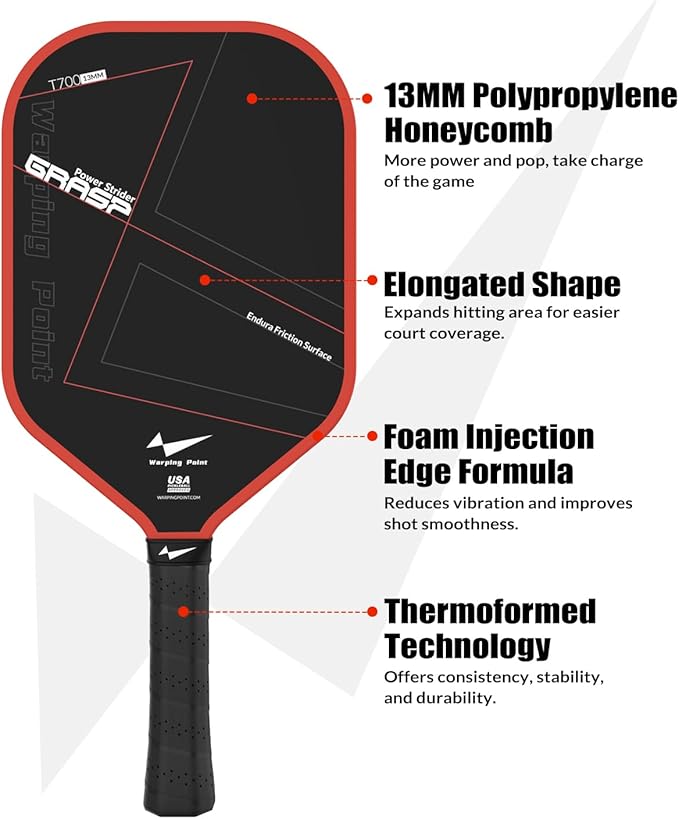 Grasp Power Pickleball Paddle, 13mm T700 Carbon Fiber, alternate view