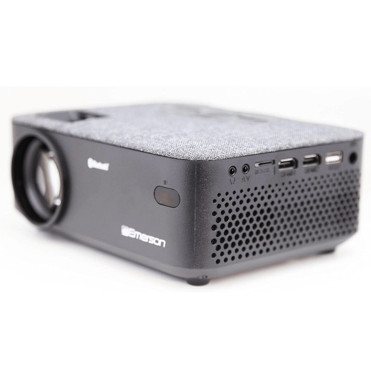 Gray projector with visible brand logo on a white background tech gift for dad who loves movies