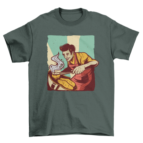 Happy Dad Retro BBQ T-Shirt in Forest Green