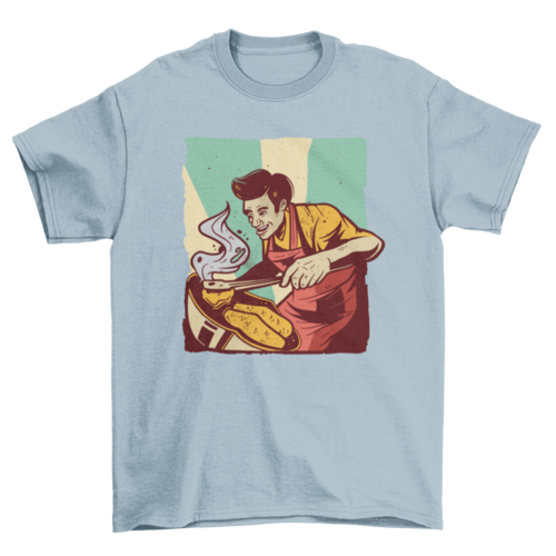 Happy Dad Retro BBQ T-Shirt in Light Blue