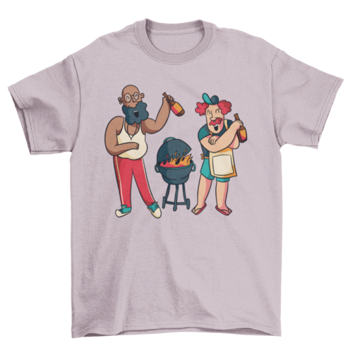 Happy Guys Grilling T-Shirt in Light Pink