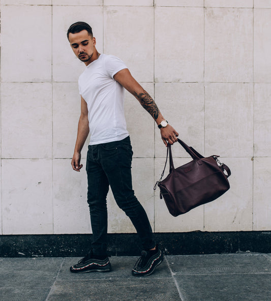 Men's genuine leather gym duffel sports bag — fitness gift for active dad