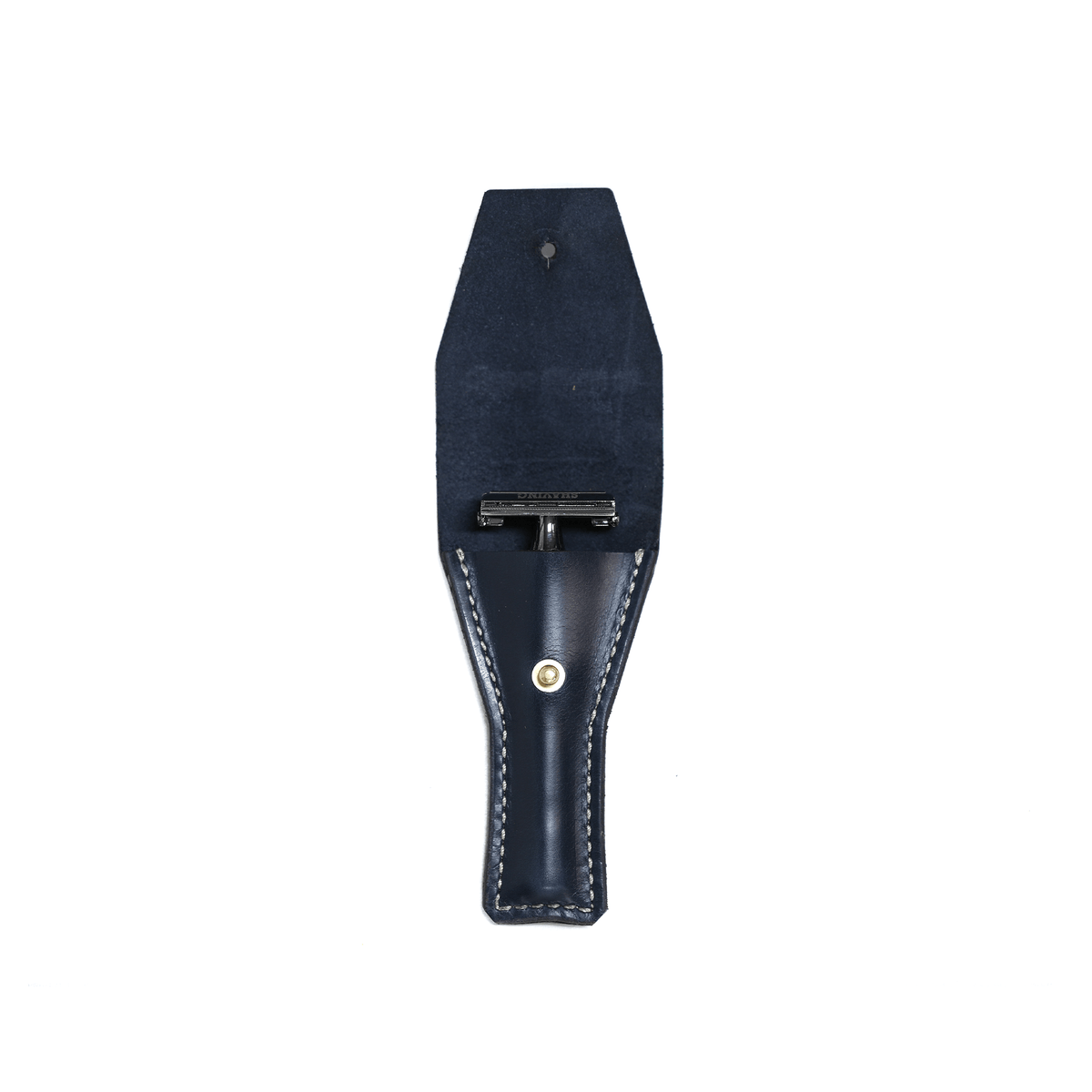 Leather Safety Razor Holder for Double Edge Razors in Ink Blue