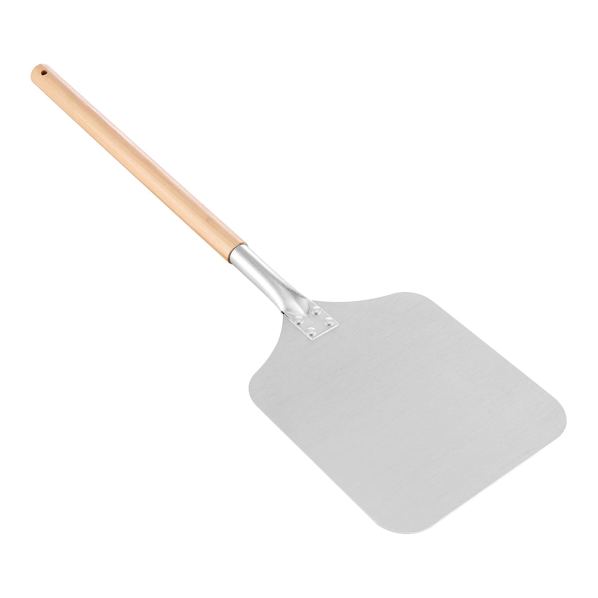 Metal pizza peel with wooden handle on a white background unique BBQ and cooking gift for dad