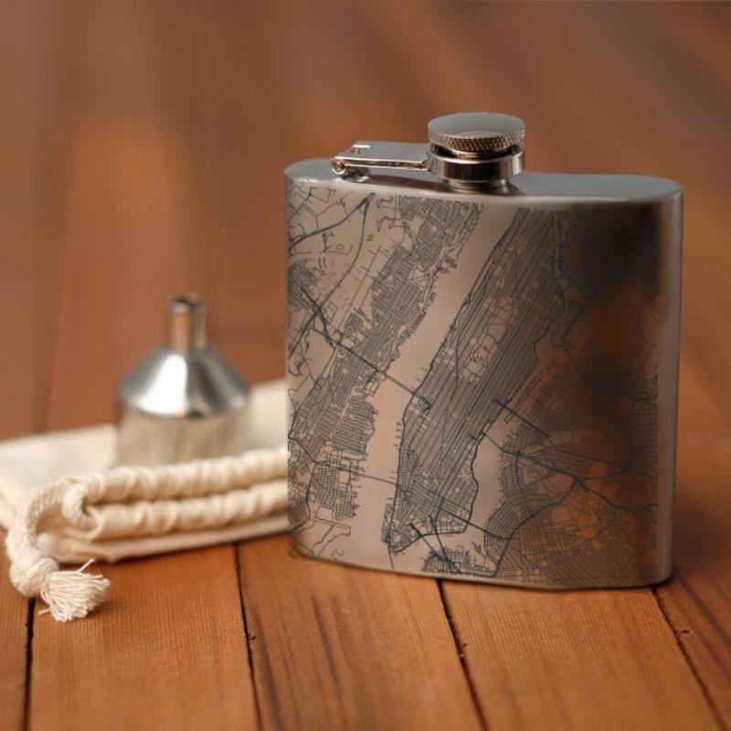 New York City Map Hip Flask, 6oz