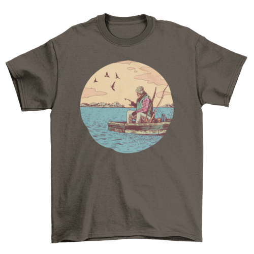 Old Man Fishing T-Shirt in Dark Chocolate