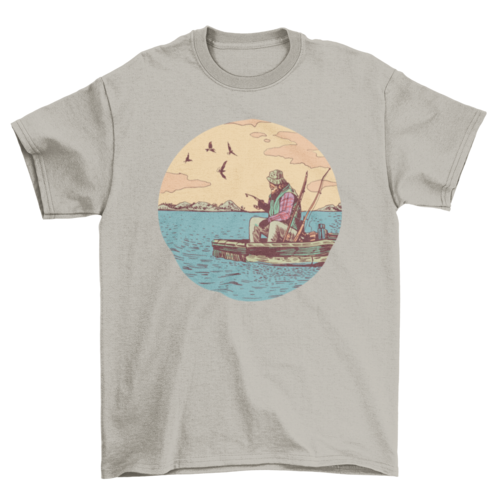 Old Man Fishing T-Shirt in Sand