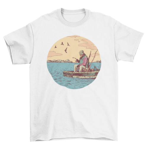 Old Man Fishing T-Shirt in White