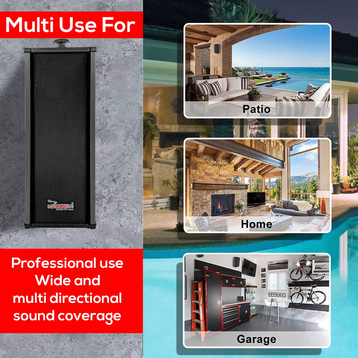 Outdoor wall speaker uses for patio, home and garage